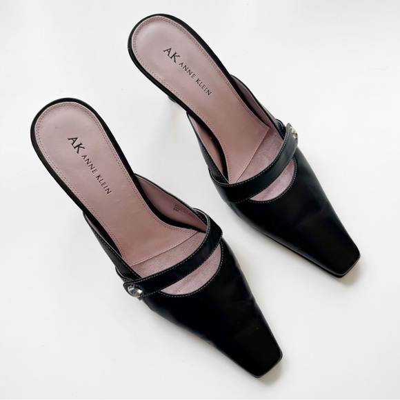 Vintage 2000s Anne Klein Leather Mule Heels Y2K 90s - Picture 2 of 9